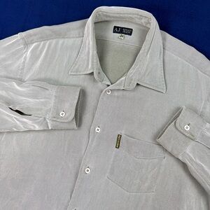 Vintage Armani Jeans Gray Long Sleeve Button Up Shirt Men size XXL Casual 90s
